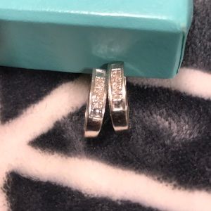 14 K White Gold Diamond Hoops
